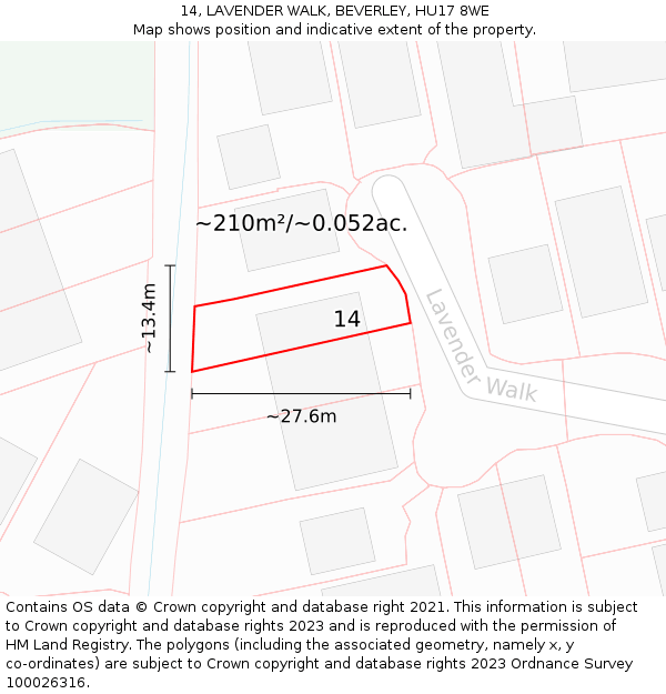 14, LAVENDER WALK, BEVERLEY, HU17 8WE: Plot and title map