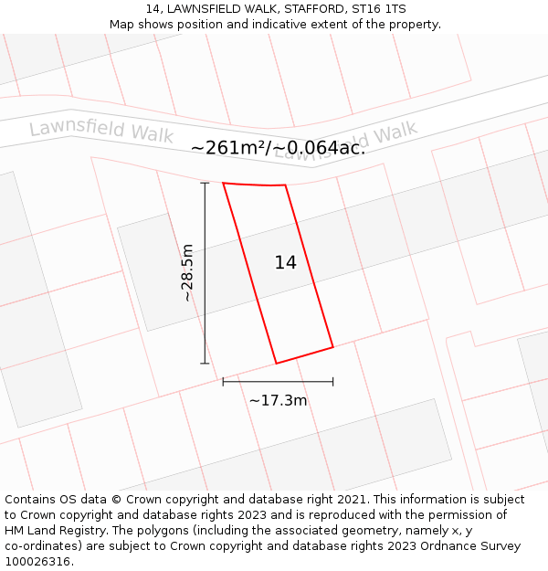 14, LAWNSFIELD WALK, STAFFORD, ST16 1TS: Plot and title map