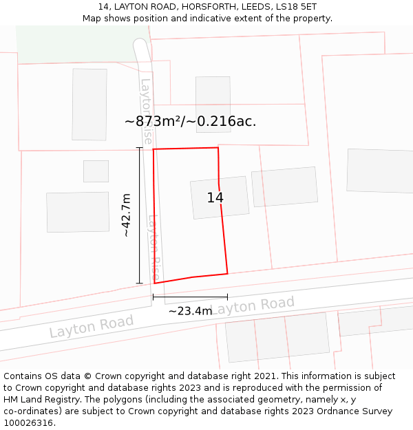 14, LAYTON ROAD, HORSFORTH, LEEDS, LS18 5ET: Plot and title map