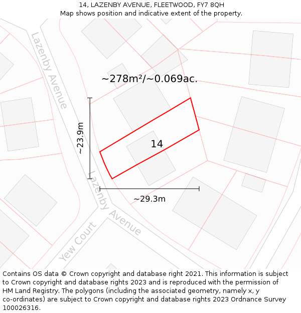 14, LAZENBY AVENUE, FLEETWOOD, FY7 8QH: Plot and title map