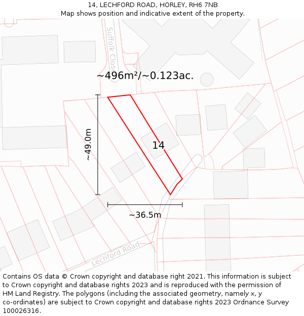 14, LECHFORD ROAD, HORLEY, RH6 7NB: Plot and title map