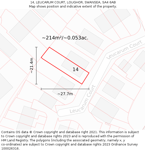 14, LEUCARUM COURT, LOUGHOR, SWANSEA, SA4 6AB: Plot and title map