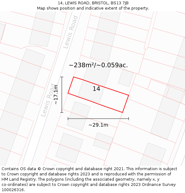 14, LEWIS ROAD, BRISTOL, BS13 7JB: Plot and title map