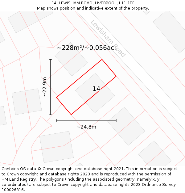 14, LEWISHAM ROAD, LIVERPOOL, L11 1EF: Plot and title map