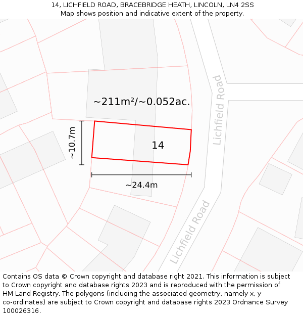 14, LICHFIELD ROAD, BRACEBRIDGE HEATH, LINCOLN, LN4 2SS: Plot and title map