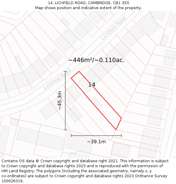 14, LICHFIELD ROAD, CAMBRIDGE, CB1 3SS: Plot and title map