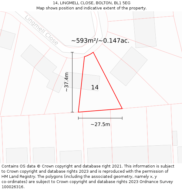 14, LINGMELL CLOSE, BOLTON, BL1 5EG: Plot and title map