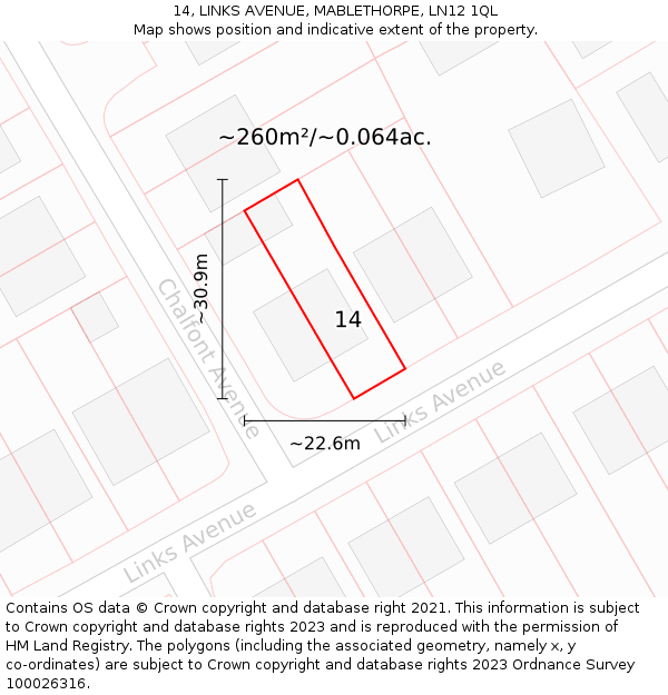 14, LINKS AVENUE, MABLETHORPE, LN12 1QL: Plot and title map