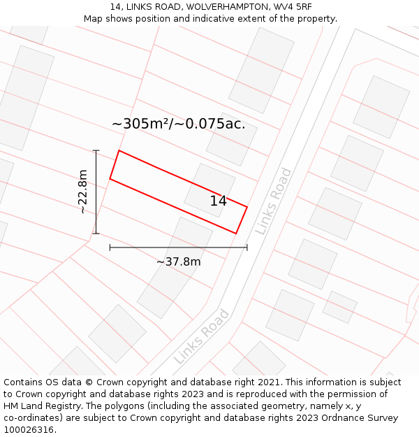 14, LINKS ROAD, WOLVERHAMPTON, WV4 5RF: Plot and title map