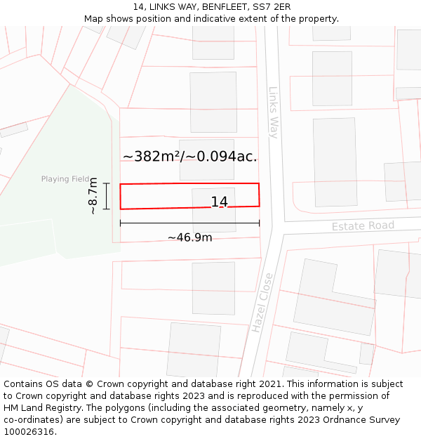 14, LINKS WAY, BENFLEET, SS7 2ER: Plot and title map