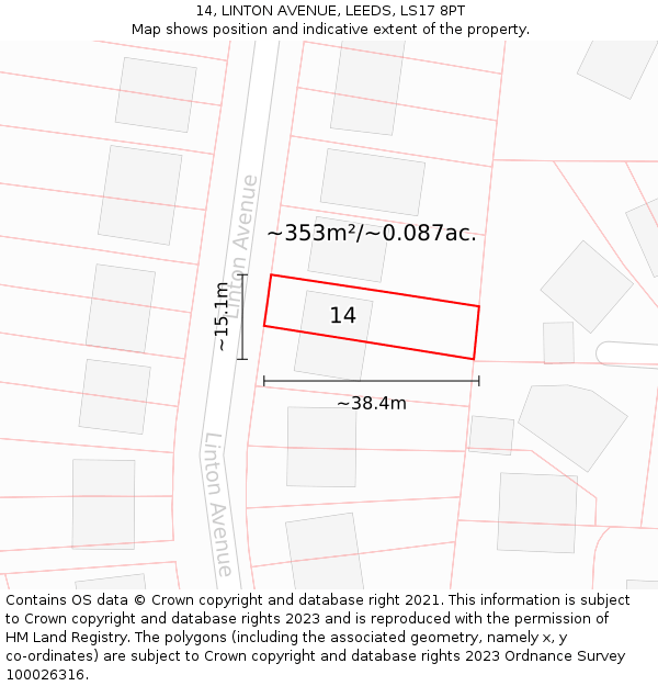 14, LINTON AVENUE, LEEDS, LS17 8PT: Plot and title map