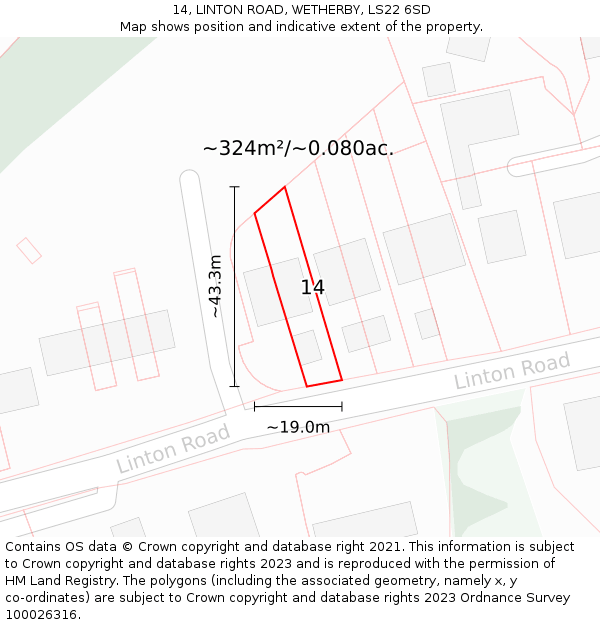 14, LINTON ROAD, WETHERBY, LS22 6SD: Plot and title map