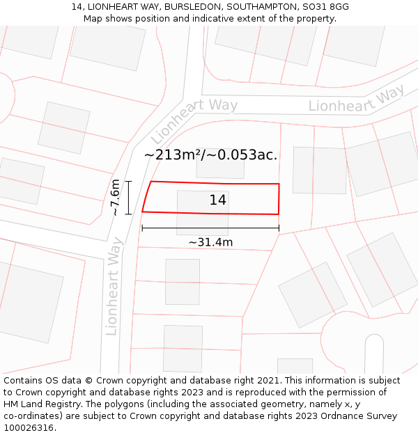14, LIONHEART WAY, BURSLEDON, SOUTHAMPTON, SO31 8GG: Plot and title map