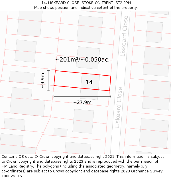 14, LISKEARD CLOSE, STOKE-ON-TRENT, ST2 9PH: Plot and title map