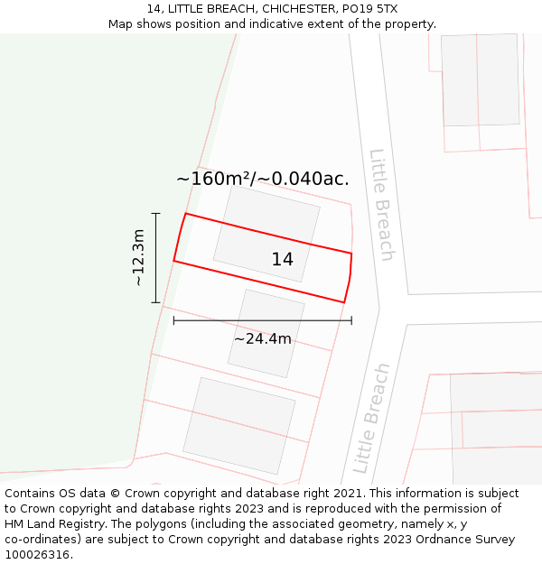 14, LITTLE BREACH, CHICHESTER, PO19 5TX: Plot and title map