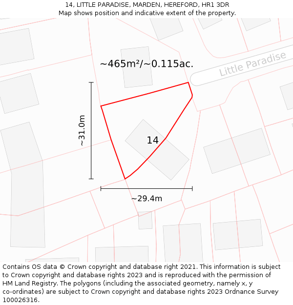 14, LITTLE PARADISE, MARDEN, HEREFORD, HR1 3DR: Plot and title map