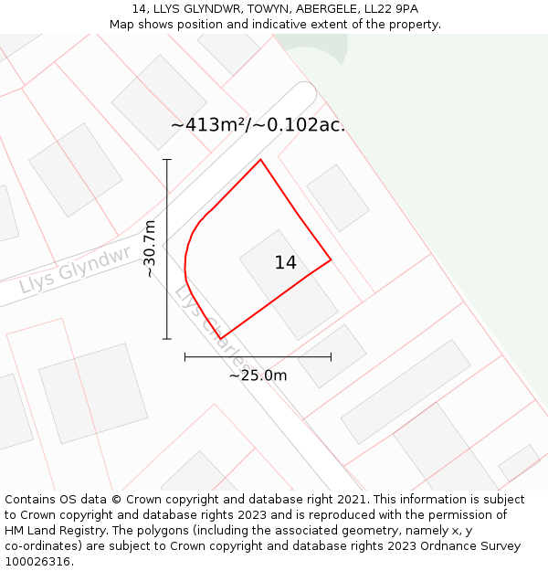 14, LLYS GLYNDWR, TOWYN, ABERGELE, LL22 9PA: Plot and title map