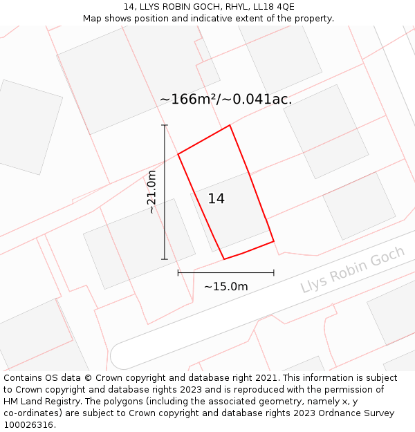 14, LLYS ROBIN GOCH, RHYL, LL18 4QE: Plot and title map