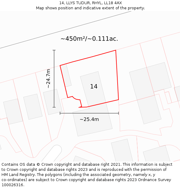 14, LLYS TUDUR, RHYL, LL18 4AX: Plot and title map