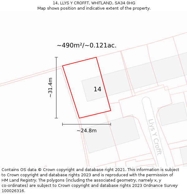 14, LLYS Y CROFFT, WHITLAND, SA34 0HG: Plot and title map