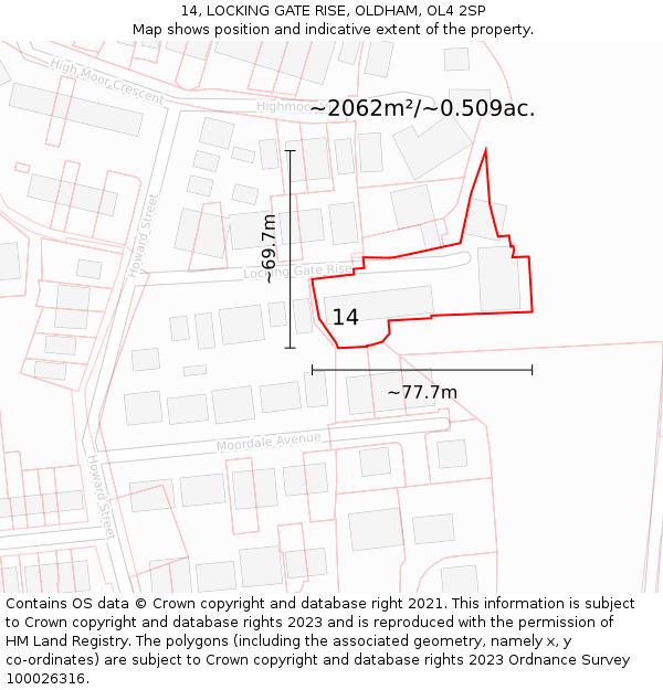 14, LOCKING GATE RISE, OLDHAM, OL4 2SP: Plot and title map