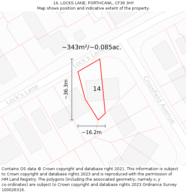 14, LOCKS LANE, PORTHCAWL, CF36 3HY: Plot and title map