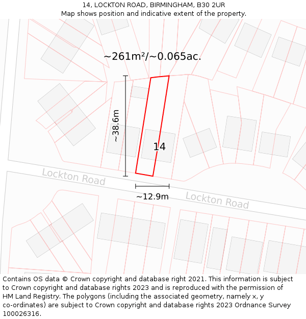 14, LOCKTON ROAD, BIRMINGHAM, B30 2UR: Plot and title map