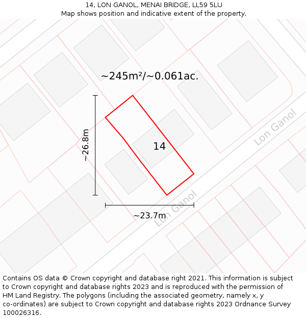 14, LON GANOL, MENAI BRIDGE, LL59 5LU: Plot and title map