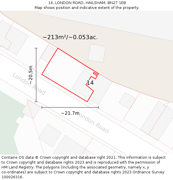 14, LONDON ROAD, HAILSHAM, BN27 1EB: Plot and title map