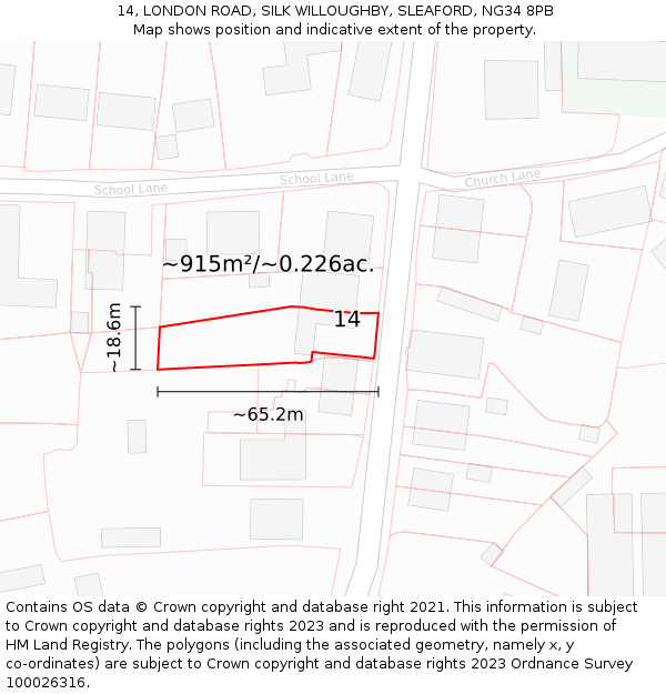 14, LONDON ROAD, SILK WILLOUGHBY, SLEAFORD, NG34 8PB: Plot and title map