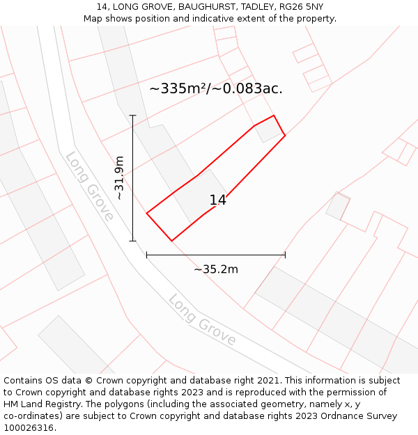 14, LONG GROVE, BAUGHURST, TADLEY, RG26 5NY: Plot and title map