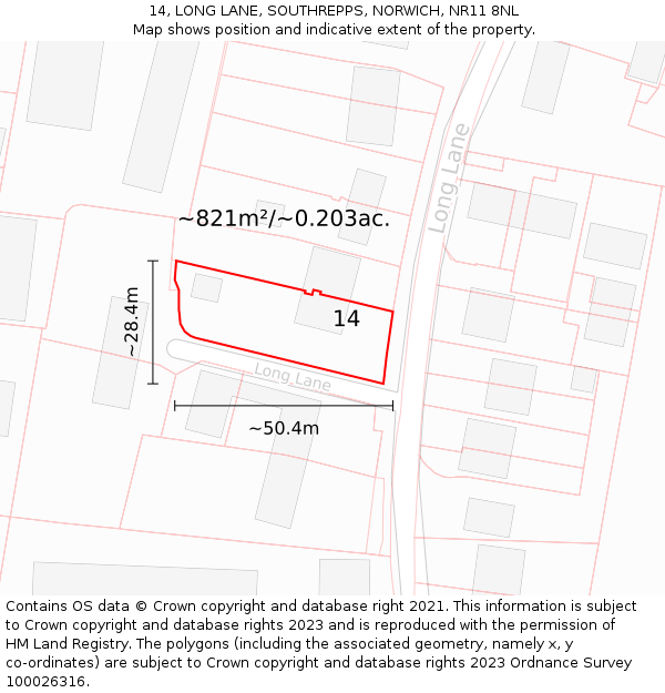 14, LONG LANE, SOUTHREPPS, NORWICH, NR11 8NL: Plot and title map