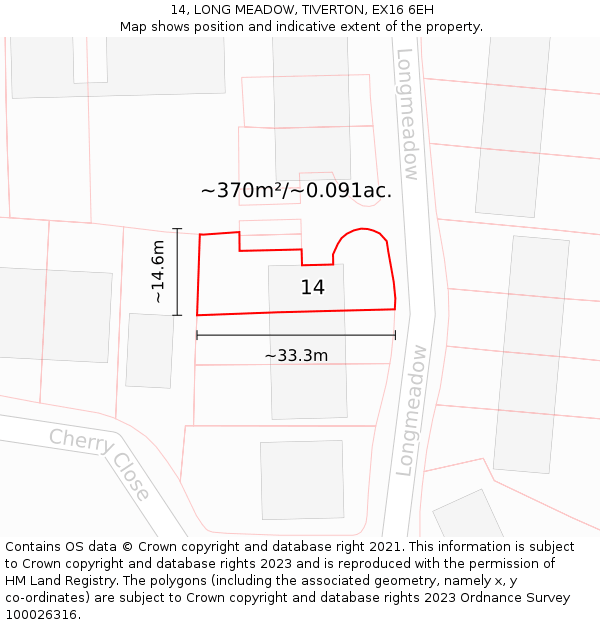 14, LONG MEADOW, TIVERTON, EX16 6EH: Plot and title map