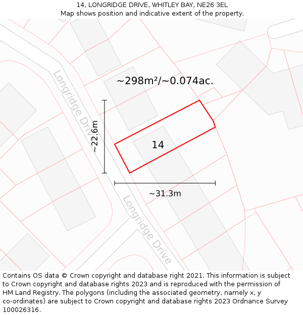 14, LONGRIDGE DRIVE, WHITLEY BAY, NE26 3EL: Plot and title map