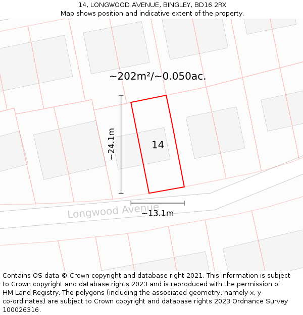 14, LONGWOOD AVENUE, BINGLEY, BD16 2RX: Plot and title map