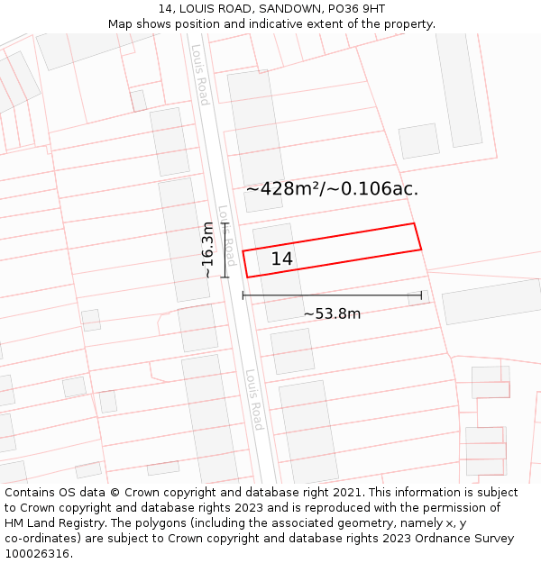 14, LOUIS ROAD, SANDOWN, PO36 9HT: Plot and title map