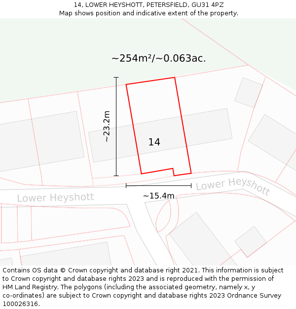 14, LOWER HEYSHOTT, PETERSFIELD, GU31 4PZ: Plot and title map