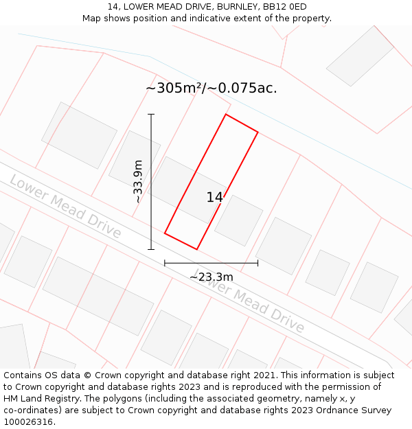 14, LOWER MEAD DRIVE, BURNLEY, BB12 0ED: Plot and title map