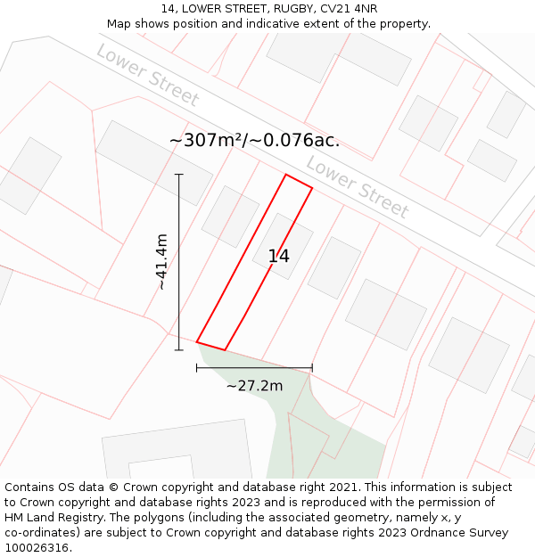 14, LOWER STREET, RUGBY, CV21 4NR: Plot and title map