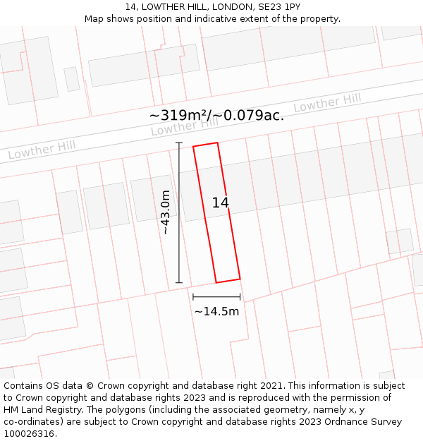 14, LOWTHER HILL, LONDON, SE23 1PY: Plot and title map