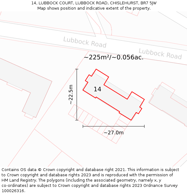 14, LUBBOCK COURT, LUBBOCK ROAD, CHISLEHURST, BR7 5JW: Plot and title map