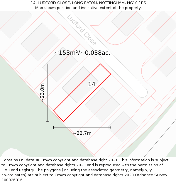 14, LUDFORD CLOSE, LONG EATON, NOTTINGHAM, NG10 1PS: Plot and title map