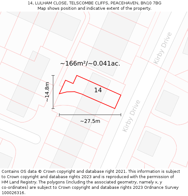 14, LULHAM CLOSE, TELSCOMBE CLIFFS, PEACEHAVEN, BN10 7BG: Plot and title map