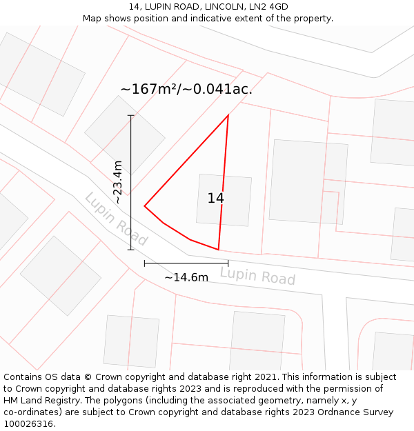 14, LUPIN ROAD, LINCOLN, LN2 4GD: Plot and title map