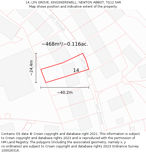 14, LYN GROVE, KINGSKERSWELL, NEWTON ABBOT, TQ12 5AR: Plot and title map