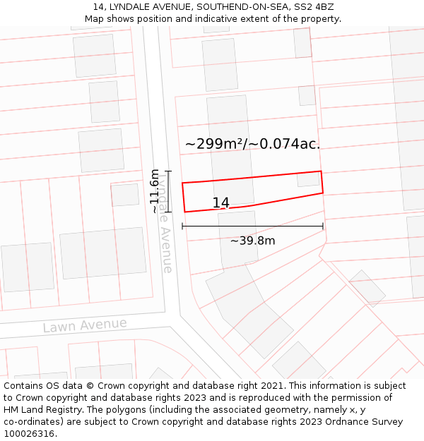 14, LYNDALE AVENUE, SOUTHEND-ON-SEA, SS2 4BZ: Plot and title map