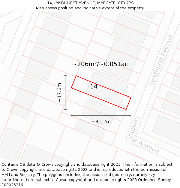 14, LYNDHURST AVENUE, MARGATE, CT9 2PS: Plot and title map