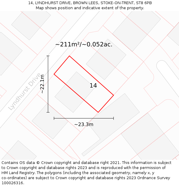 14, LYNDHURST DRIVE, BROWN LEES, STOKE-ON-TRENT, ST8 6PB: Plot and title map