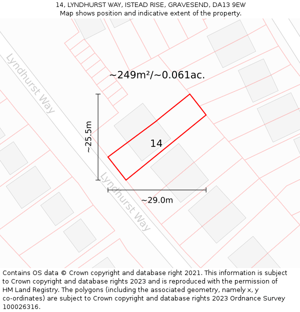 14, LYNDHURST WAY, ISTEAD RISE, GRAVESEND, DA13 9EW: Plot and title map