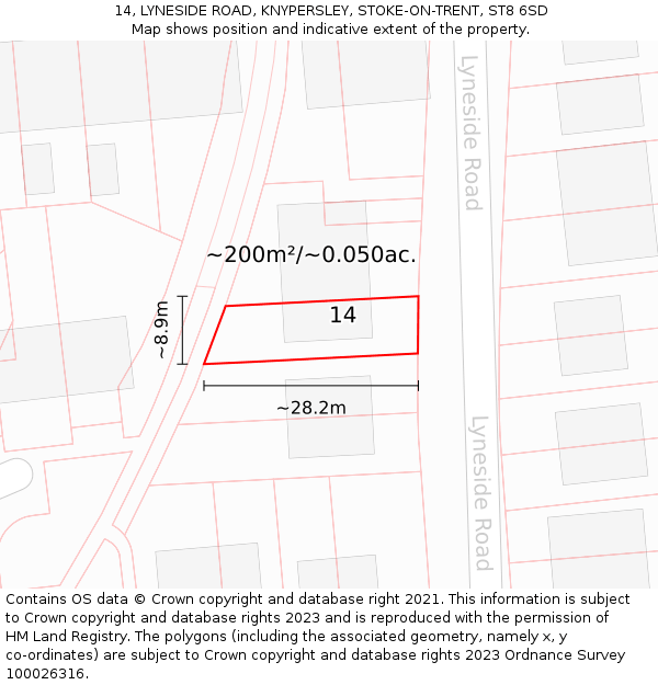 14, LYNESIDE ROAD, KNYPERSLEY, STOKE-ON-TRENT, ST8 6SD: Plot and title map